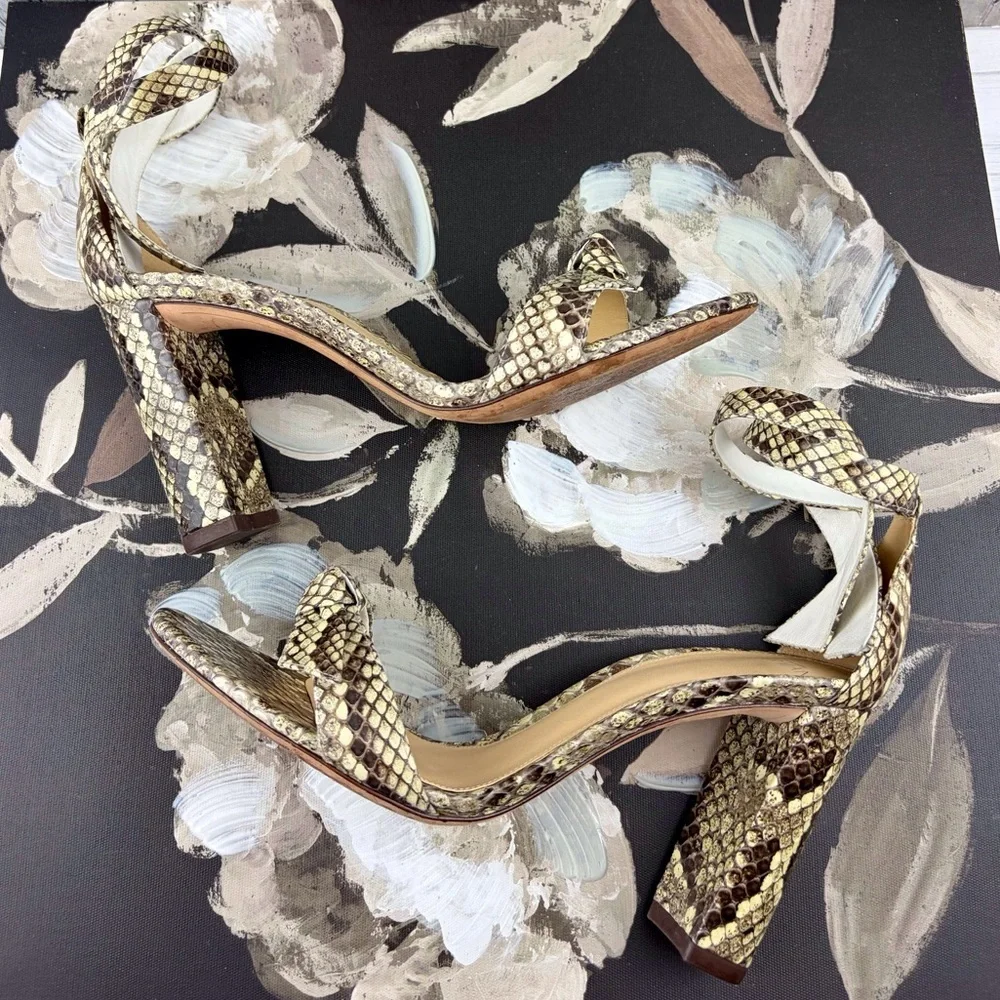 Alexandre Birman Clarita Leather Ankle-Tie Sandals in Snakeskin Size 9.